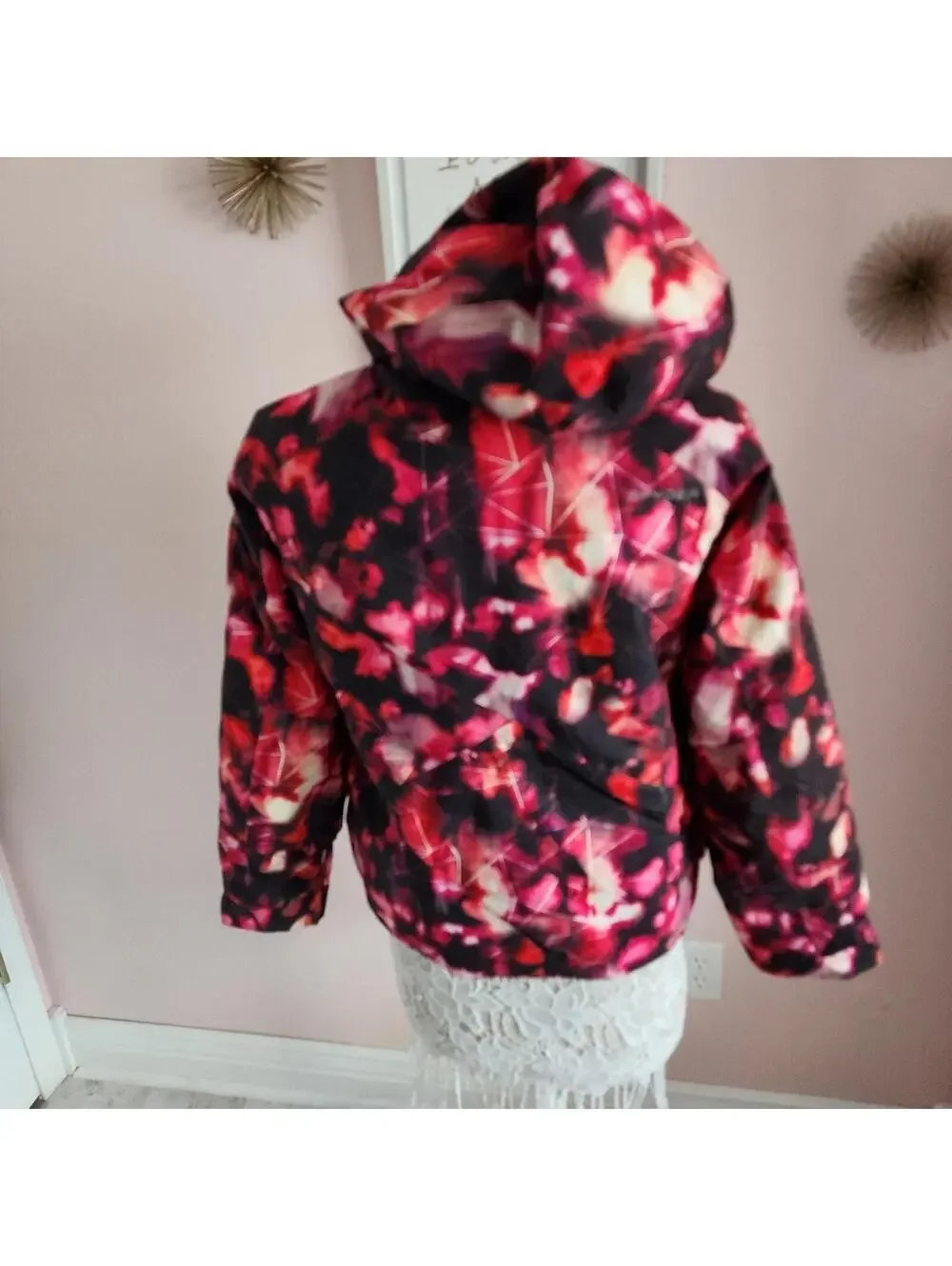 Spyder Girls Ski Jacket Size 18 Pink Purple Black Hooded Winter Coat